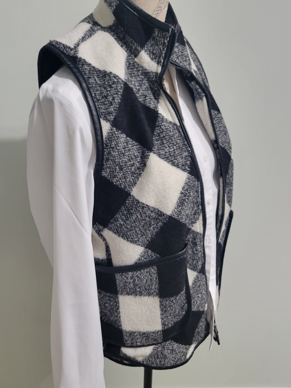 Jolt Black & White Checked Zip-Front Vest